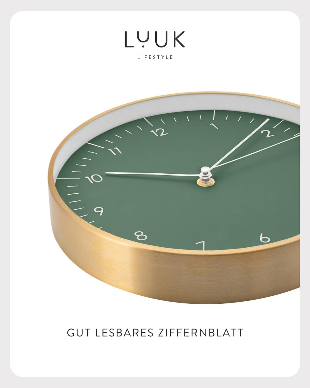 LUUK LIFESTYLE Moderne Quarz Wanduhr, Geräuschlos, 24,8cm, Dunkelgrün
