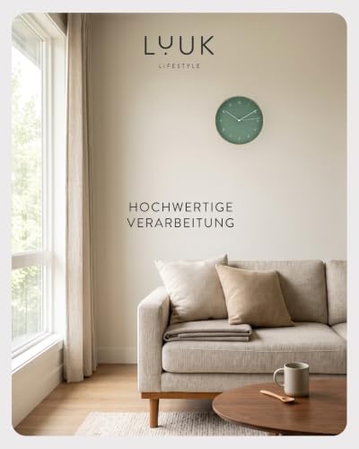 LUUK LIFESTYLE Moderne Quarz Wanduhr, Geräuschlos, 24,8cm, Dunkelgrün