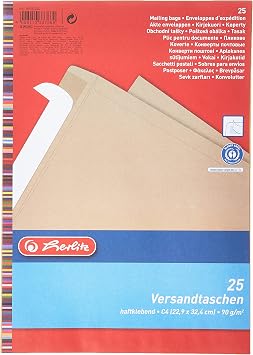 Herlitz Versandtasche C4 90 g Haftklebend, Recyclingpapier, blauer Engel, 25-er Packung, eingeschweißt, braun