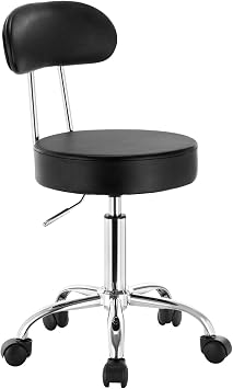 WOLTU Rollhocker, Hocker mit Rollen und Lehne, Kunstleder, Schwarz