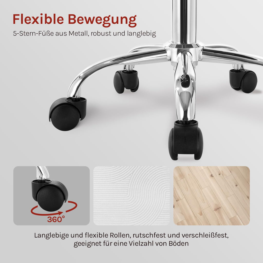 WOLTU Rollhocker, Hocker mit Rollen und Lehne, Kunstleder, Schwarz