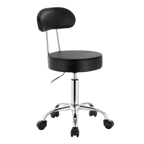 WOLTU Rollhocker, Hocker mit Rollen und Lehne, Kunstleder, Schwarz