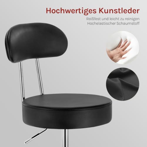 WOLTU Rollhocker, Hocker mit Rollen und Lehne, Kunstleder, Schwarz