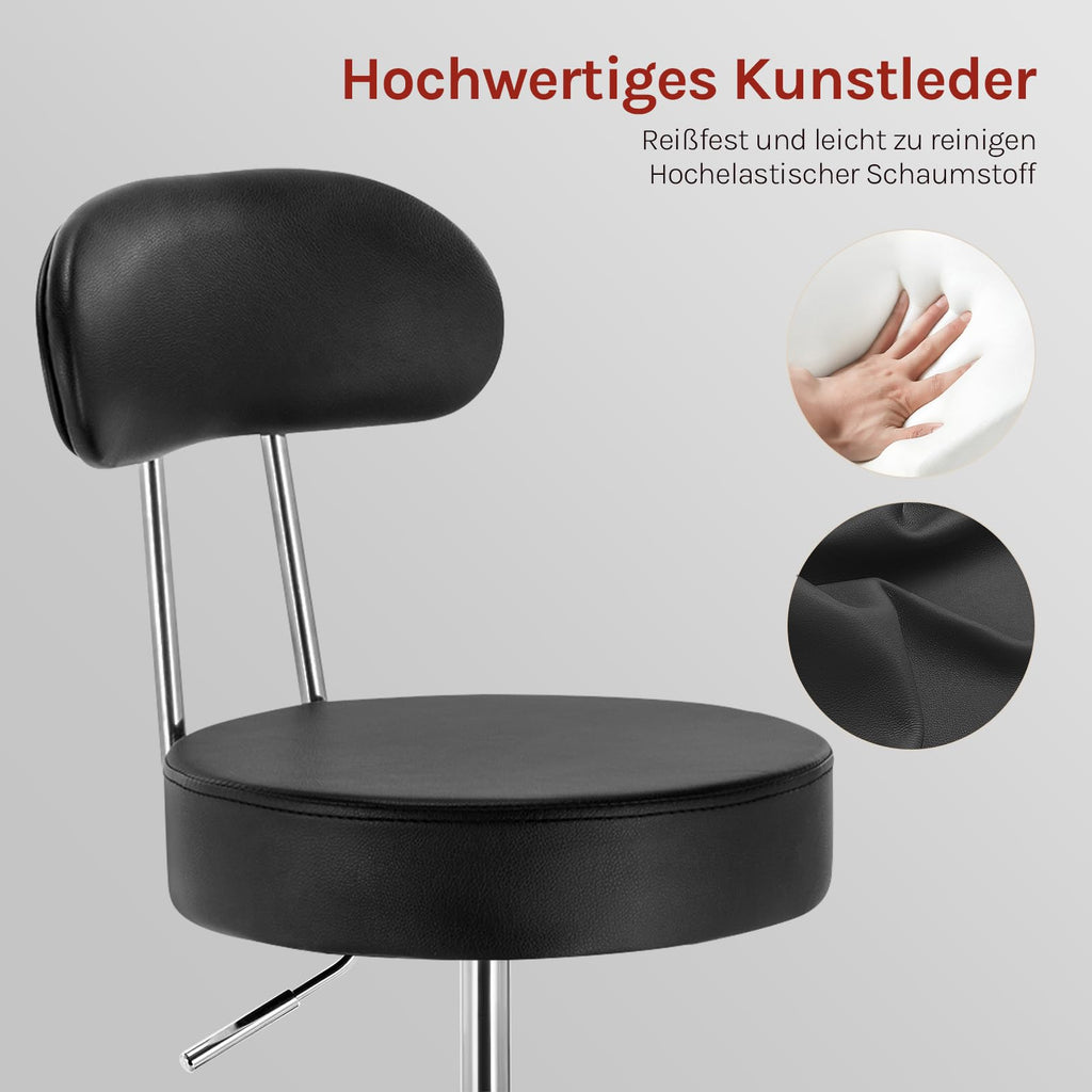 WOLTU Rollhocker, Hocker mit Rollen und Lehne, Kunstleder, Schwarz