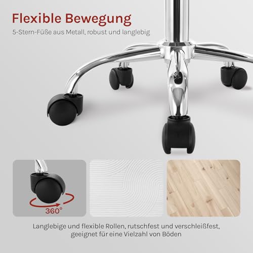 WOLTU Rollhocker, Hocker mit Rollen und Lehne, Kunstleder, Schwarz