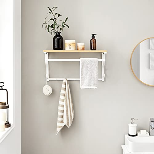 VASAGLE Wandgarderobe, Wandregal mit 5 Haken und Ablage, Hakenleiste
