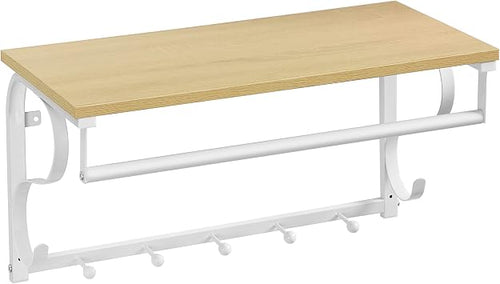 VASAGLE Wandgarderobe, Wandregal mit 5 Haken und Ablage, Hakenleiste