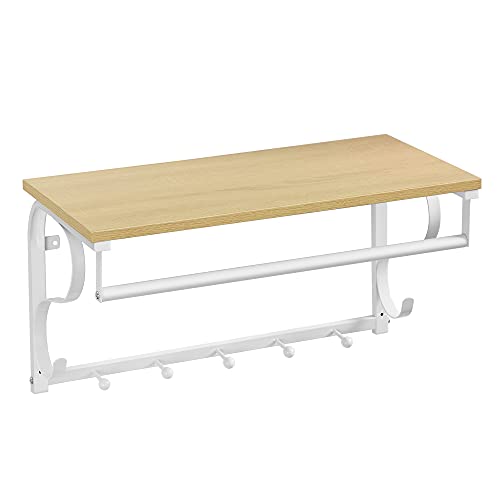 VASAGLE Wandgarderobe, Wandregal mit 5 Haken und Ablage, Hakenleiste
