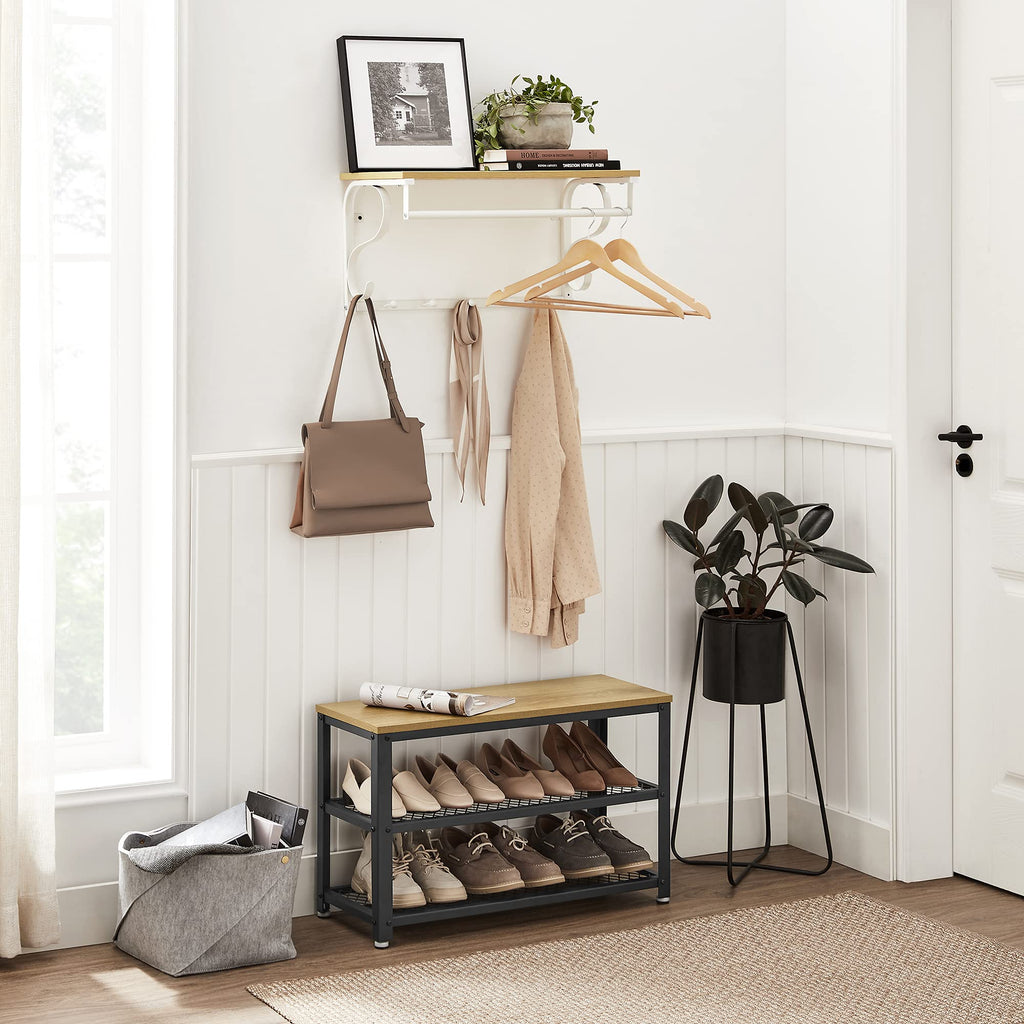 VASAGLE Wandgarderobe, Wandregal mit 5 Haken und Ablage, Hakenleiste