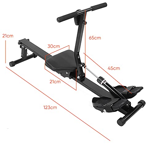 Dioche Rudergerät für Zuhause, zusammenklappbar, mit verstellbarem Pedalriemen, Piston-Widerstand, LCD-Display, Schwarz, bis zu 120 kg Tragfähigkeit
