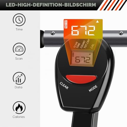 Dioche Rudergerät für Zuhause, zusammenklappbar, mit verstellbarem Pedalriemen, Piston-Widerstand, LCD-Display, Schwarz, bis zu 120 kg Tragfähigkeit