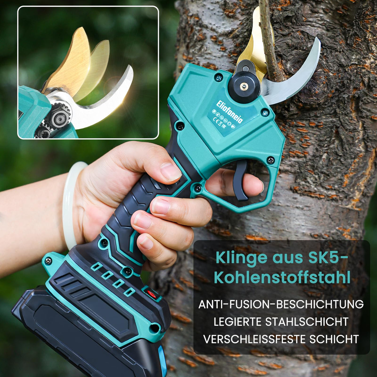 Akku Astschere Akku Baumschere,Max 30MM Schnittdurchmesser,Professionelle Elektrische Gartenschere mit Sicherheitsschalter 2x2000mAh 21V Batterien,LCD Anzeige,Ladegerät,für 6-8 Arbeitsstunden