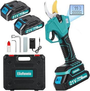 Akku Astschere Akku Baumschere,Max 30MM Schnittdurchmesser,Professionelle Elektrische Gartenschere mit Sicherheitsschalter 2x2000mAh 21V Batterien,LCD Anzeige,Ladegerät,für 6-8 Arbeitsstunden