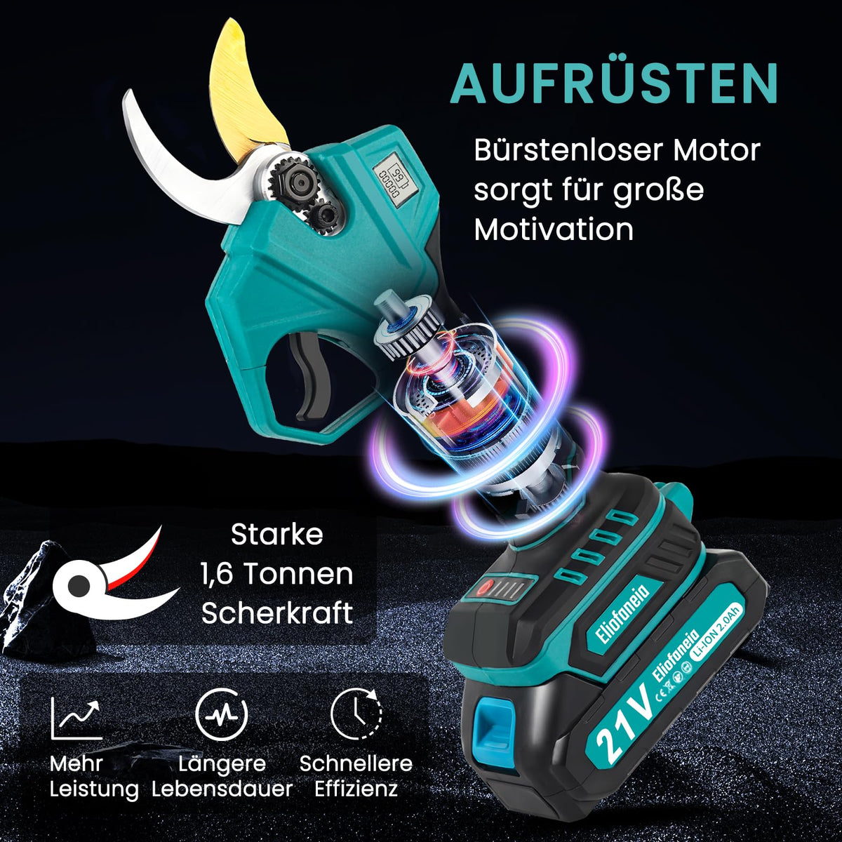 Akku Astschere Akku Baumschere,Max 30MM Schnittdurchmesser,Professionelle Elektrische Gartenschere mit Sicherheitsschalter 2x2000mAh 21V Batterien,LCD Anzeige,Ladegerät,für 6-8 Arbeitsstunden