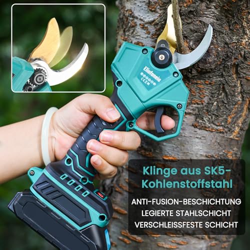 Akku Astschere Akku Baumschere,Max 30MM Schnittdurchmesser,Professionelle Elektrische Gartenschere mit Sicherheitsschalter 2x2000mAh 21V Batterien,LCD Anzeige,Ladegerät,für 6-8 Arbeitsstunden
