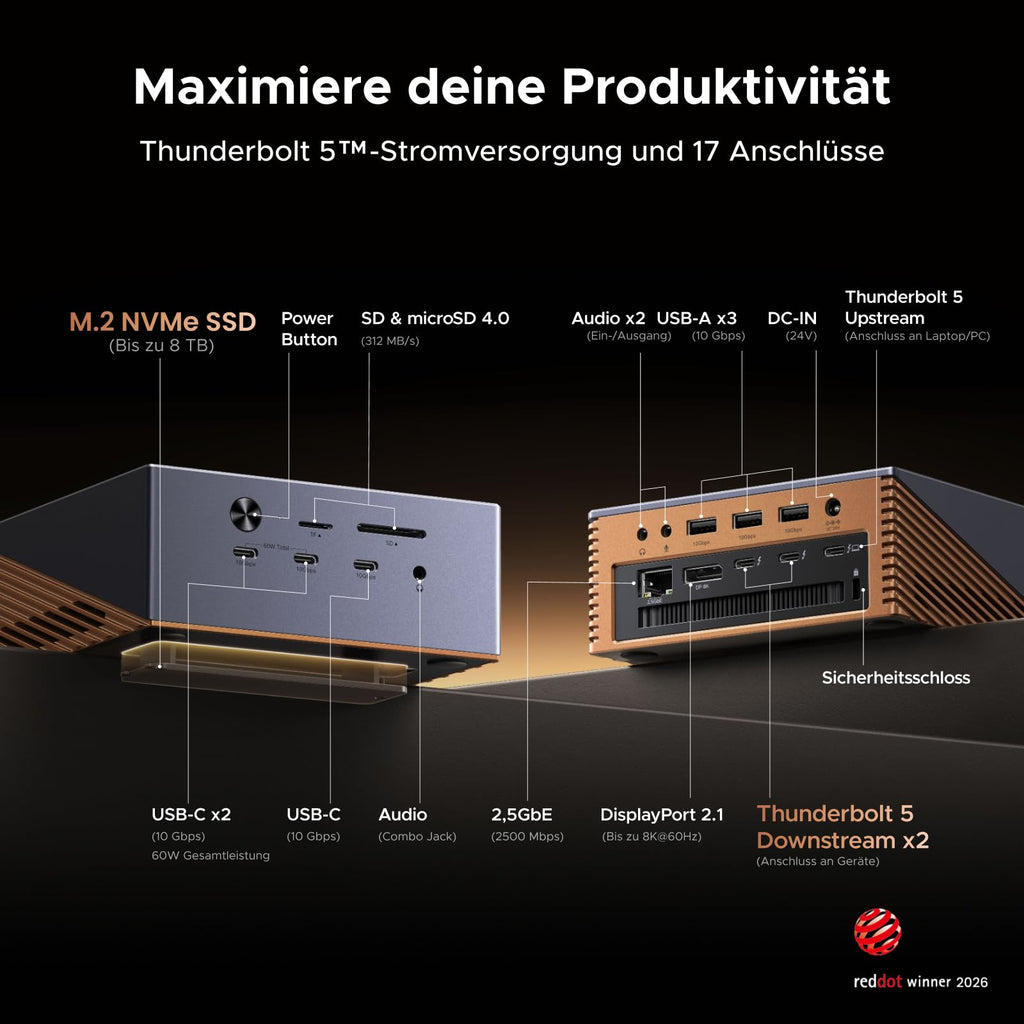 UGREEN Maxidok Thunderbolt 5 Dock 8TB M.2 NVMe für TBT5/4-Laptops