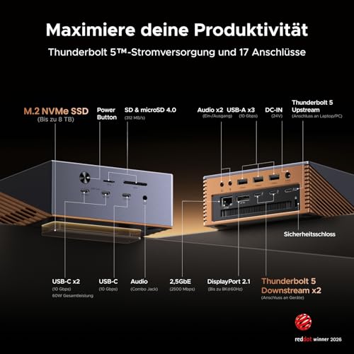 UGREEN Maxidok Thunderbolt 5 Dock 8TB M.2 NVMe für TBT5/4-Laptops
