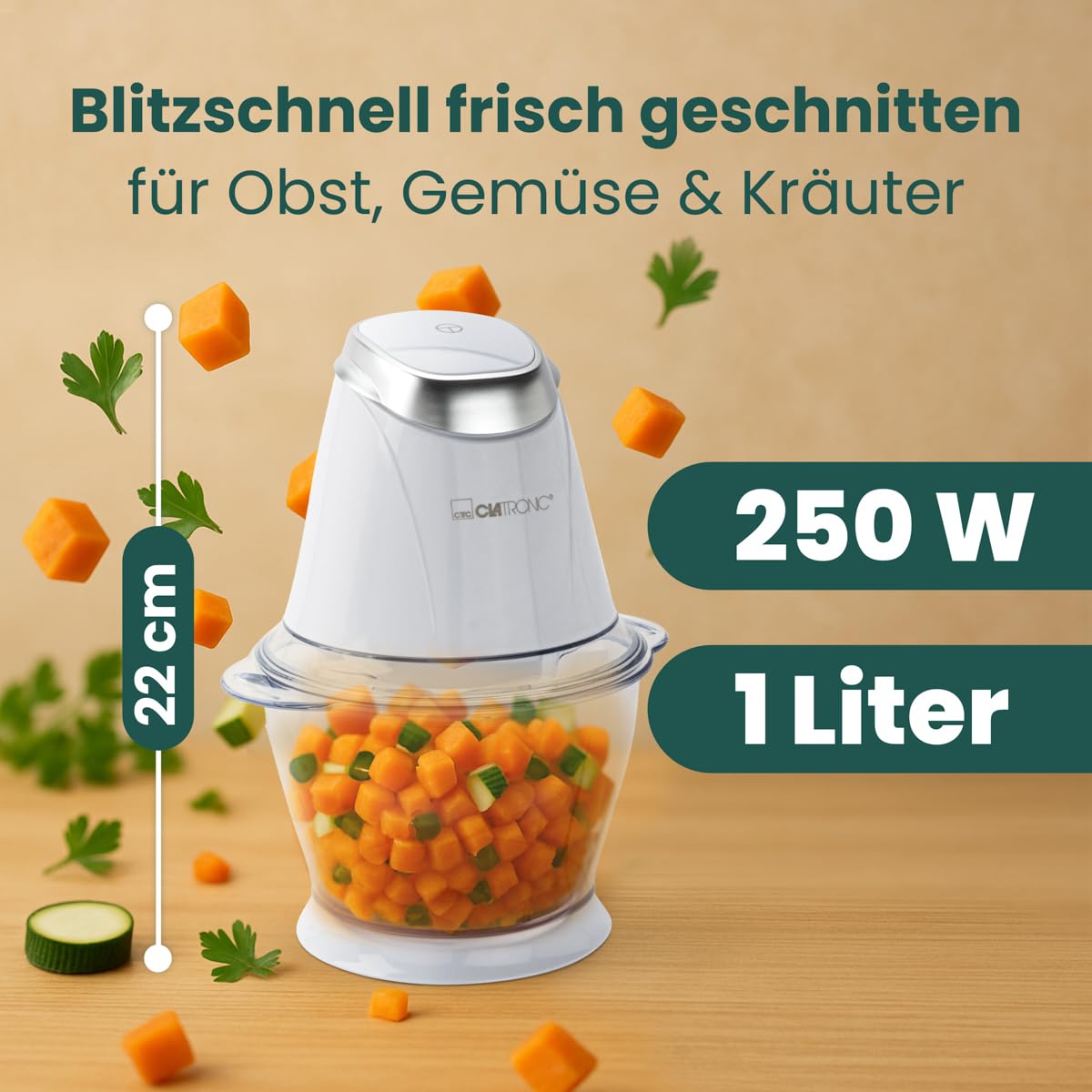 Clatronic Multizerkleinerer MZ 3579, 2 in 1 Multizerkleinerer und Ice Crusher in Einem, 250 Watt, weiß
