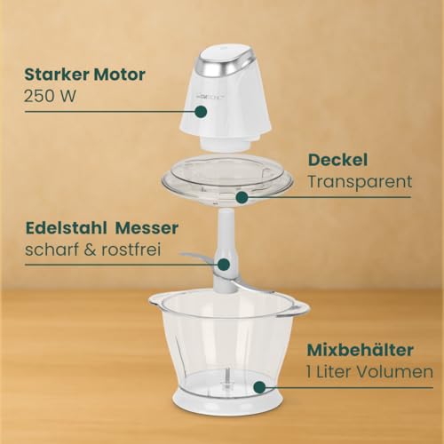 Clatronic Multizerkleinerer MZ 3579, 2 in 1 Multizerkleinerer und Ice Crusher in Einem, 250 Watt, weiß