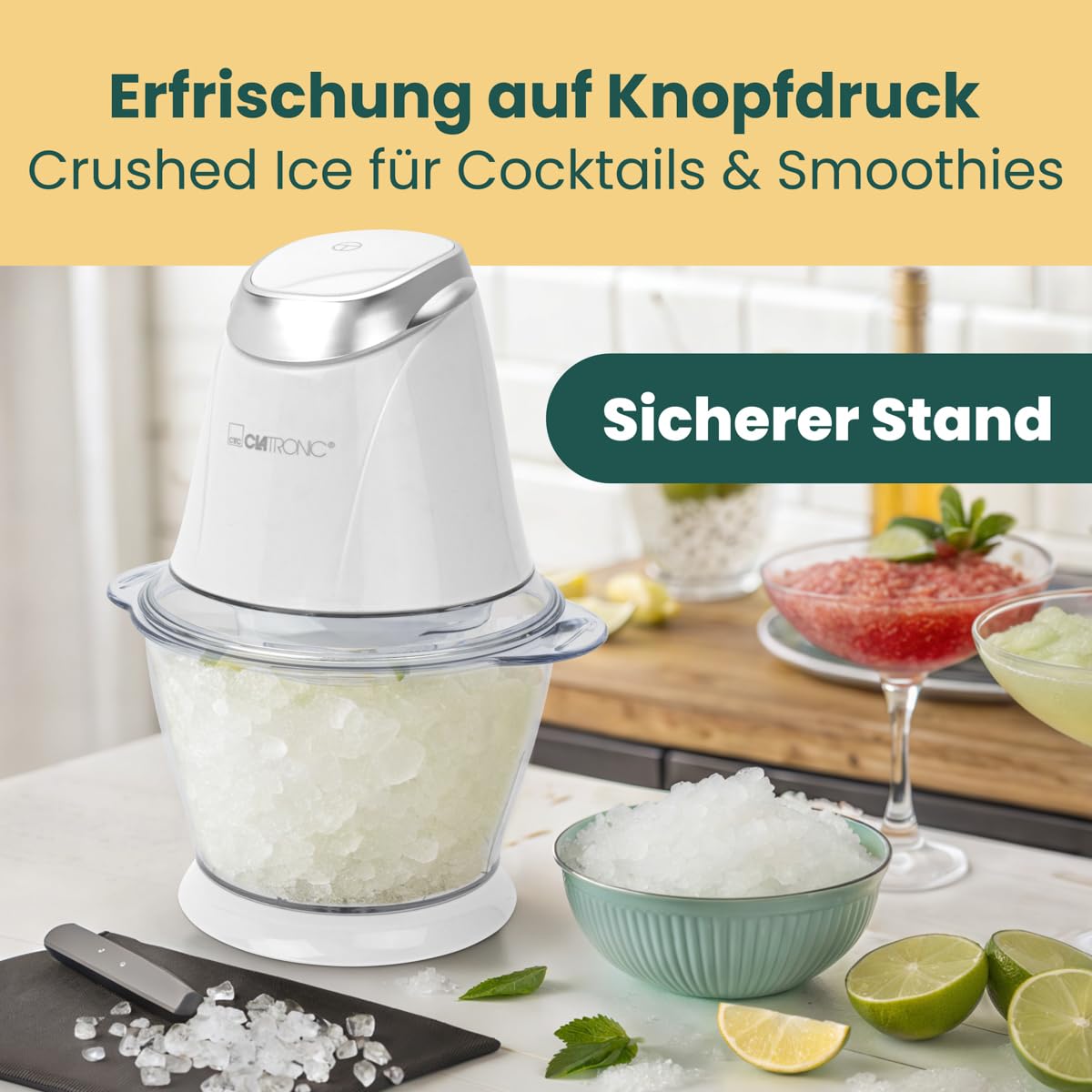 Clatronic Multizerkleinerer MZ 3579, 2 in 1 Multizerkleinerer und Ice Crusher in Einem, 250 Watt, weiß