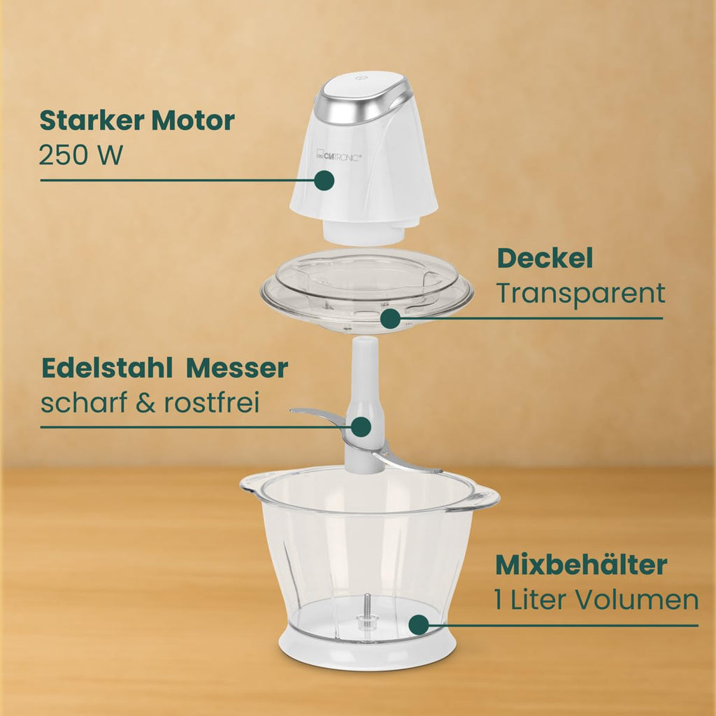 Clatronic Multizerkleinerer MZ 3579, 2 in 1 Multizerkleinerer und Ice Crusher in Einem, 250 Watt, weiß