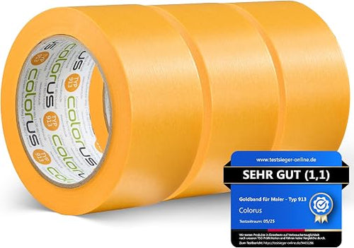 Colorus Goldband Washi Tape Maler Abklebeband 50 mm x 50 m, 3 Rollen UV 90