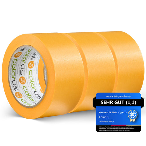Colorus Goldband Washi Tape Maler Abklebeband 50 mm x 50 m, 3 Rollen UV 90