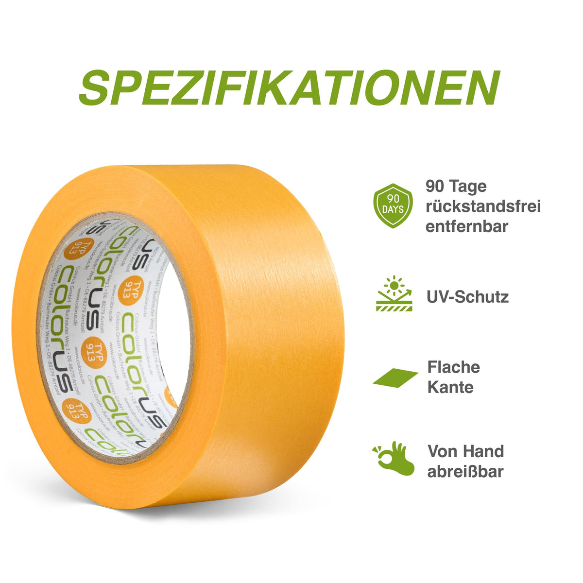 Colorus Goldband Washi Tape Maler Abklebeband 50 mm x 50 m, 3 Rollen UV 90