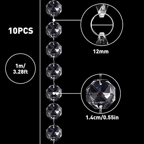 10 x 1m Perlenvorhang,Kristall Kette Türvorhang,Crystal Clear Acrylic Bead Garland Türvorhang hängende Partei Dekor Hochzeit DIY Dekor Anhänger Perlenvorhang