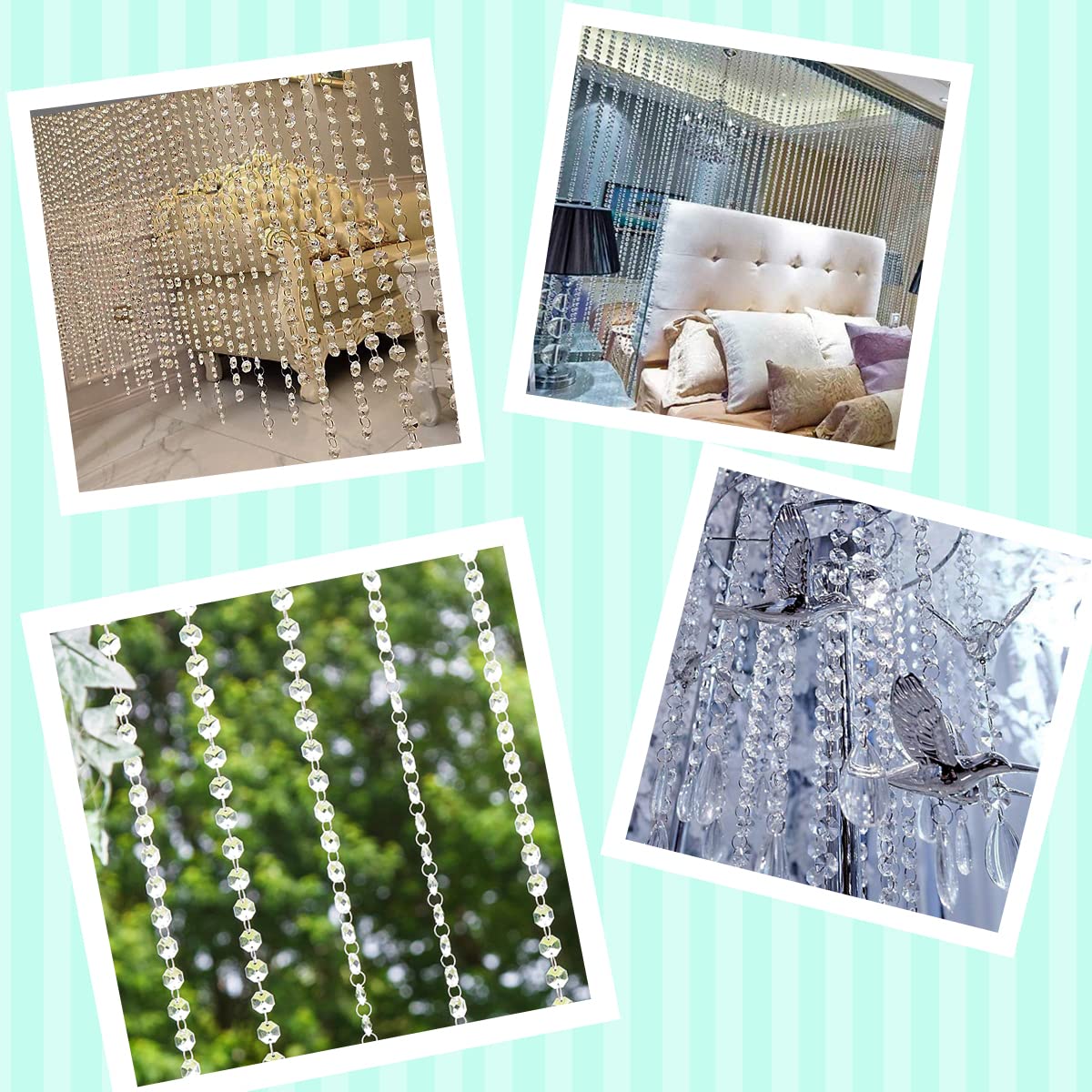 10 x 1m Perlenvorhang,Kristall Kette Türvorhang,Crystal Clear Acrylic Bead Garland Türvorhang hängende Partei Dekor Hochzeit DIY Dekor Anhänger Perlenvorhang