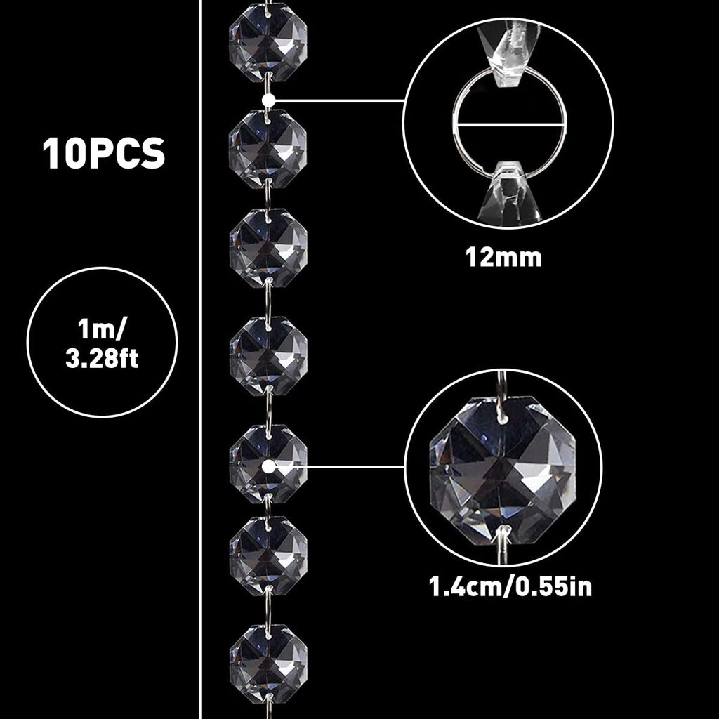 10 x 1m Perlenvorhang,Kristall Kette Türvorhang,Crystal Clear Acrylic Bead Garland Türvorhang hängende Partei Dekor Hochzeit DIY Dekor Anhänger Perlenvorhang