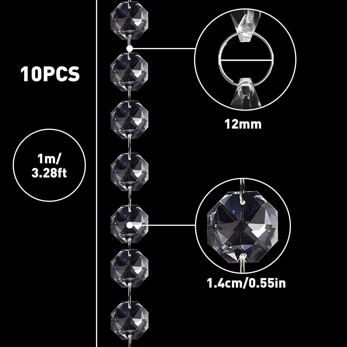 10 x 1m Perlenvorhang,Kristall Kette Türvorhang,Crystal Clear Acrylic Bead Garland Türvorhang hängende Partei Dekor Hochzeit DIY Dekor Anhänger Perlenvorhang