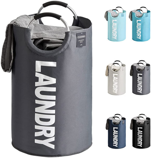 YOUDENOVA Faltbarer Wäschekorb, 92L Großer Wäschesammler, Wäschesack mit gepolstertem Griff, Wasserdichter Laundry baskets aus Oxford-Gewebe, Tragbarer Wäschetonne für Waschküche, Schlafzimmer, Grau