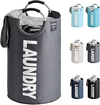 YOUDENOVA Faltbarer Wäschekorb, 92L Großer Wäschesammler, Wäschesack mit gepolstertem Griff, Wasserdichter Laundry baskets aus Oxford-Gewebe, Tragbarer Wäschetonne für Waschküche, Schlafzimmer, Grau
