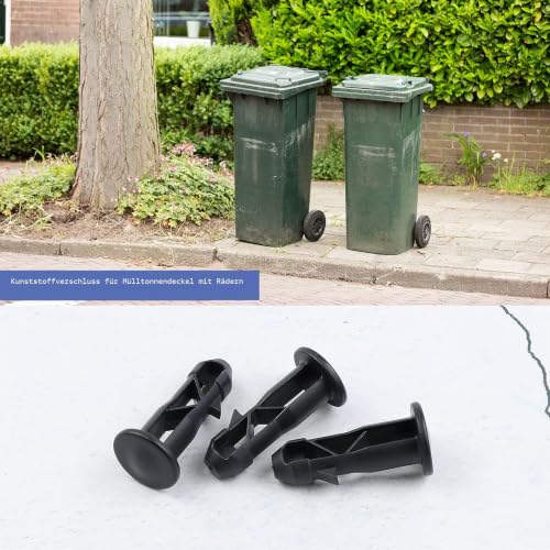 3 Paar Scharnierstifte für Mülltonnendeckel, 65mm x 18mm, schwarzer Kunststoff, passend für 240L Mülltonnen im Freien