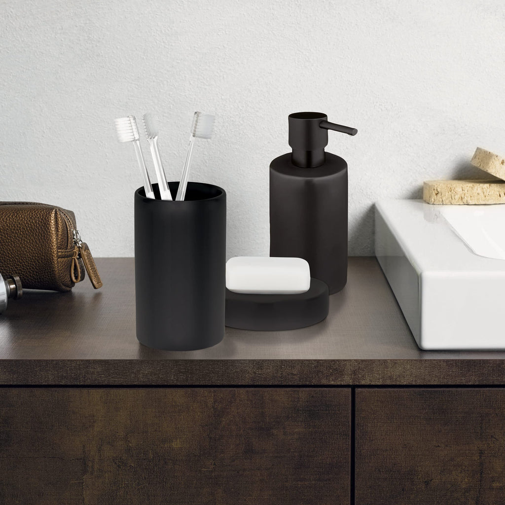 Spirella Seifenspender Tube | mit Edelstahlpumpe | Flüssigseifen-Spender | Porzellan | 300ml | Langliebig und Robust | matt schwarz, Keramik, Noir Mat