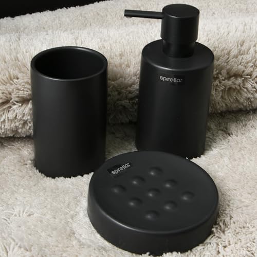 Spirella Seifenspender Tube | mit Edelstahlpumpe | Flüssigseifen-Spender | Porzellan | 300ml | Langliebig und Robust | matt schwarz, Keramik, Noir Mat