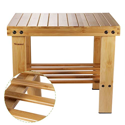 Yoassi Vintage Bambushocker Fusshocker Schemel - L x B x H 39 x 25 x 34cm Robuster Rutschfester Sitzhocker, Beistelltisch, Blumenhocker, Kinderstuhl, Tritthocker L