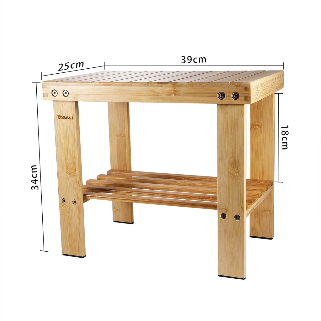 Yoassi Vintage Bambushocker Fusshocker Schemel - L x B x H 39 x 25 x 34cm Robuster Rutschfester Sitzhocker, Beistelltisch, Blumenhocker, Kinderstuhl, Tritthocker L