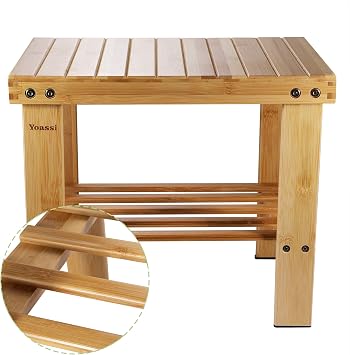 Yoassi Vintage Bambushocker Fusshocker Schemel - L x B x H 39 x 25 x 34cm Robuster Rutschfester Sitzhocker, Beistelltisch, Blumenhocker, Kinderstuhl, Tritthocker L