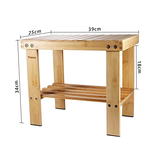 Yoassi Vintage Bambushocker Fusshocker Schemel - L x B x H 39 x 25 x 34cm Robuster Rutschfester Sitzhocker, Beistelltisch, Blumenhocker, Kinderstuhl, Tritthocker L