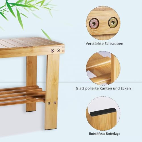 Yoassi Vintage Bambushocker Fusshocker Schemel - L x B x H 39 x 25 x 34cm Robuster Rutschfester Sitzhocker, Beistelltisch, Blumenhocker, Kinderstuhl, Tritthocker L