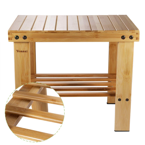 Yoassi Vintage Bambushocker Fusshocker Schemel - L x B x H 39 x 25 x 34cm Robuster Rutschfester Sitzhocker, Beistelltisch, Blumenhocker, Kinderstuhl, Tritthocker L