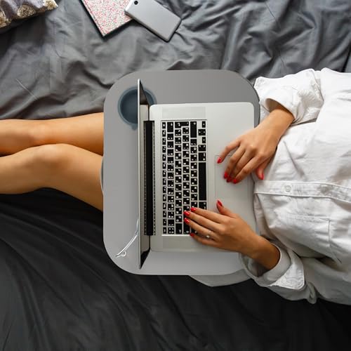 Relaxdays Laptopkissen, LED-Licht, tragbar, Flacher Lapdesk, grau