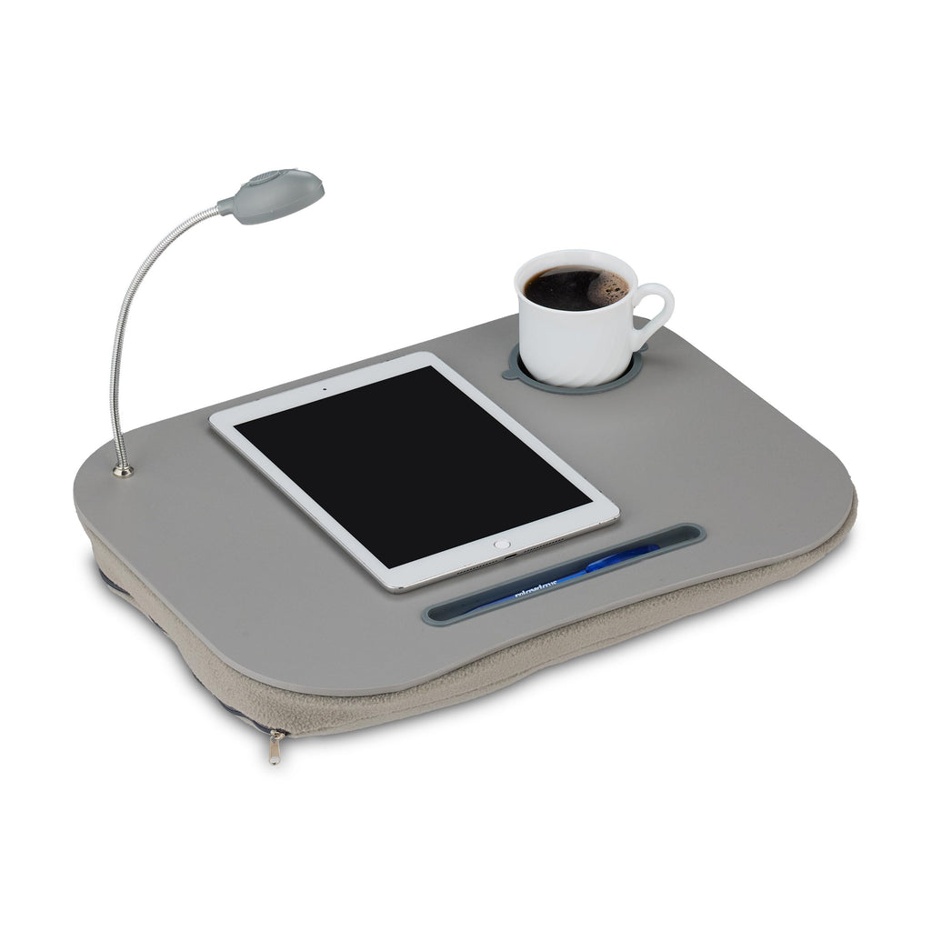 Relaxdays Laptopkissen, LED-Licht, tragbar, Flacher Lapdesk, grau