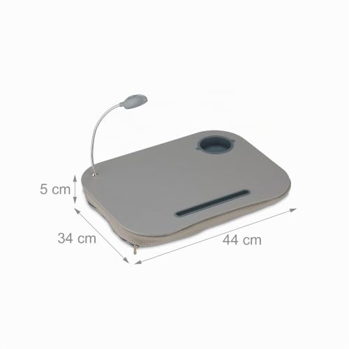 Relaxdays Laptopkissen, LED-Licht, tragbar, Flacher Lapdesk, grau