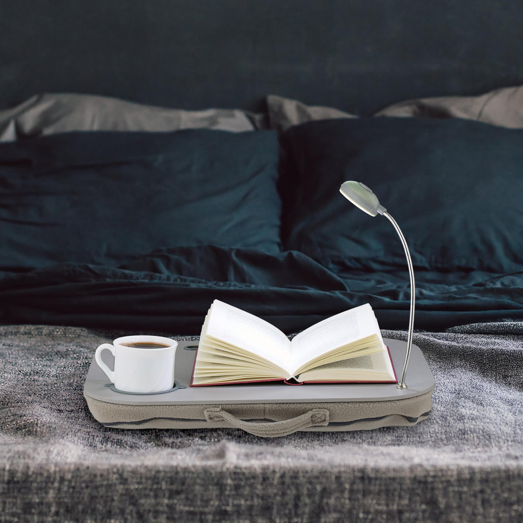 Relaxdays Laptopkissen, LED-Licht, tragbar, Flacher Lapdesk, grau