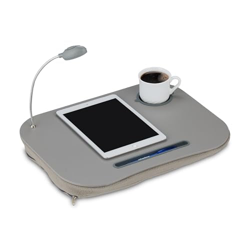 Relaxdays Laptopkissen, LED-Licht, tragbar, Flacher Lapdesk, grau