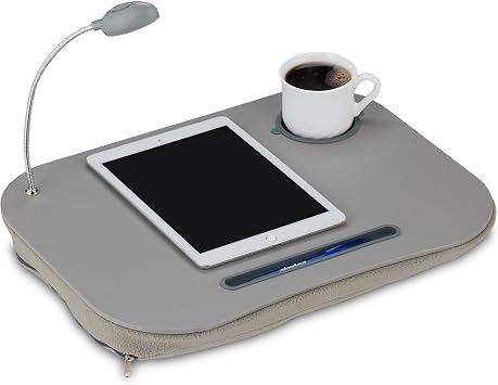 Relaxdays Laptopkissen, LED-Licht, tragbar, Flacher Lapdesk, grau