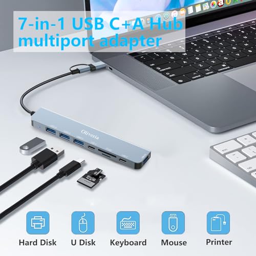 USB C Hub 3.0, 8 in 2 USB Hub 3.0 Multiport Adapter mit SD&TF Kartenleser, US-B 3.0&USB 2.0 Ports, USB-C Anschluss, US-B Typ C Hub für MacBook Air/Pro, Galaxy, iPad, Windows usw